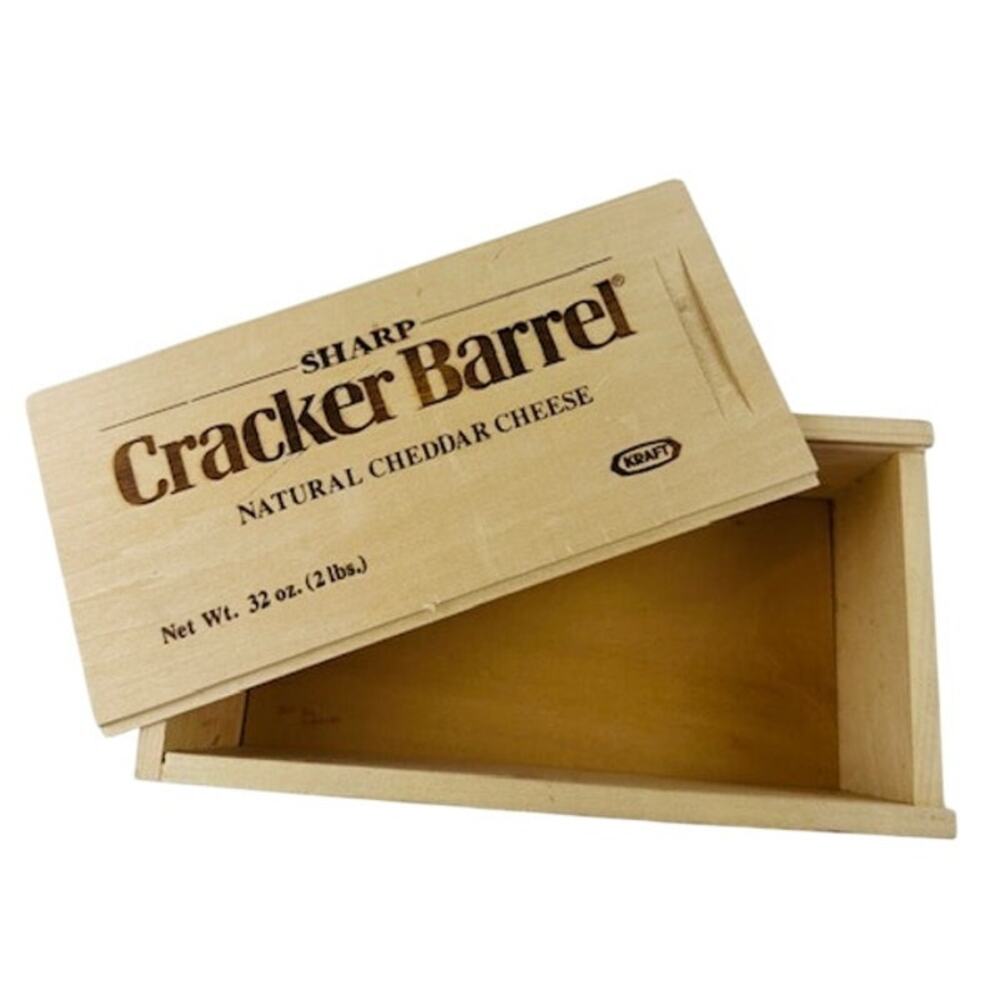 Cracker Barrel Kraft Sharp Natural Cheddar Cheese Wooden Box w/Sliding Lid VTG